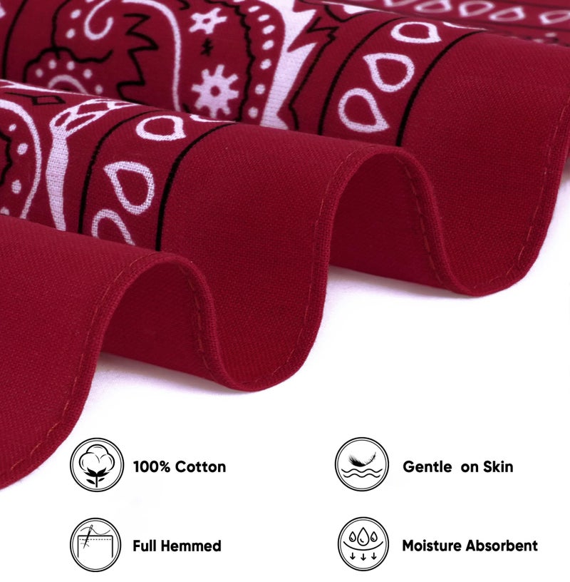 Bycc Bynn 3 Pack 100% Cotton Paisley Bandanas Square Scarf Headwear (Black + Burgundy + White) - Image 3